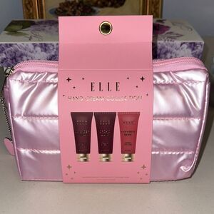 ELLE Hand Cream Collection with a Pink Make Up Cosmetic Case Gift Set